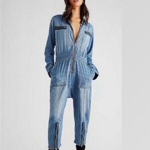 Sanding Rose Striped Denim Jumpsuit